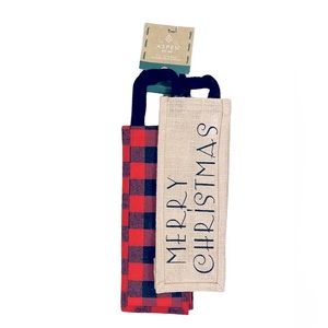 Wine Gift Bags Christmas 2 Pack Burlap Red Plaid Tote